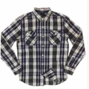 ZARA MAN slim fit black / grey check western button down shirt size XL